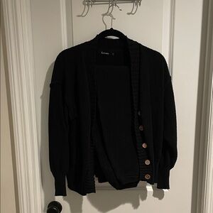 Anrabess Women's Black Cardigan and Pant Set